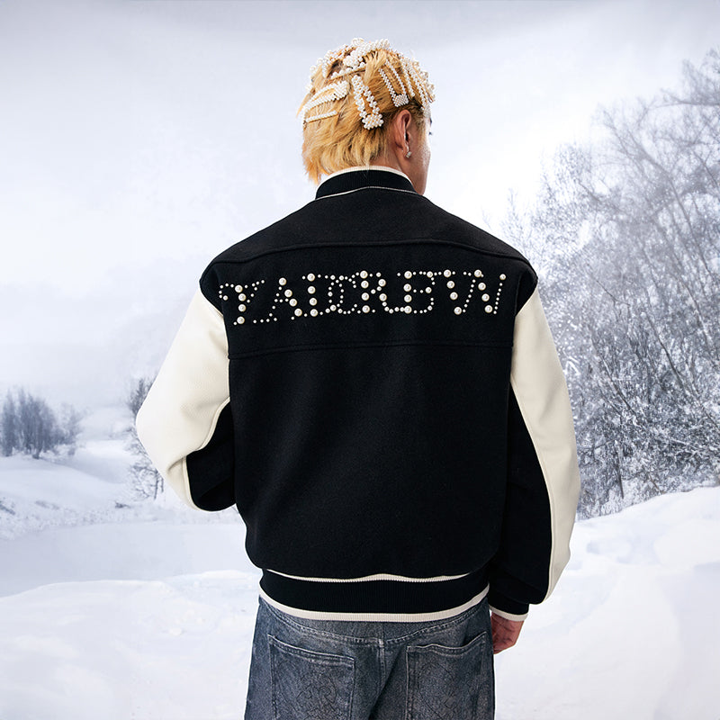 YADcrew丨"Pearl Shine" Checkerboard Pearl Slogan Padded Baseball Jacket - PSYLOS 1, YADcrew丨"Pearl Shine" Checkerboard Pearl Slogan Padded Baseball Jacket, Jacket, YADcrew•JAPAN, PSYLOS 1
